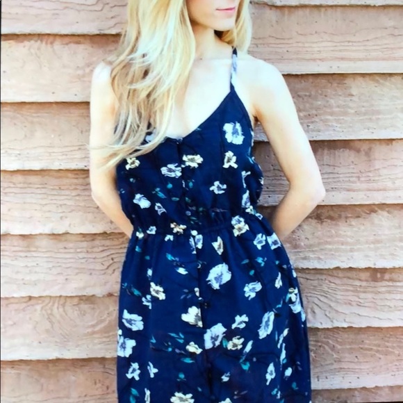 Navy blue floral print hi low dress - Picture 2 of 6